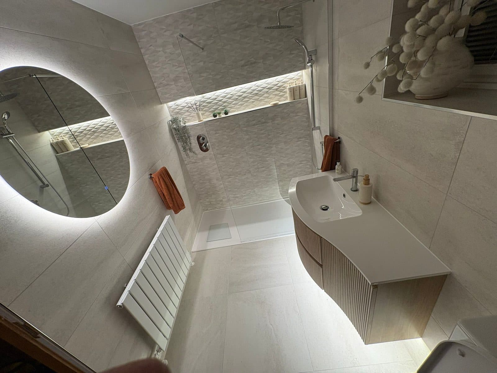 Bathroom LED mirror and feature lighting installation in Fife