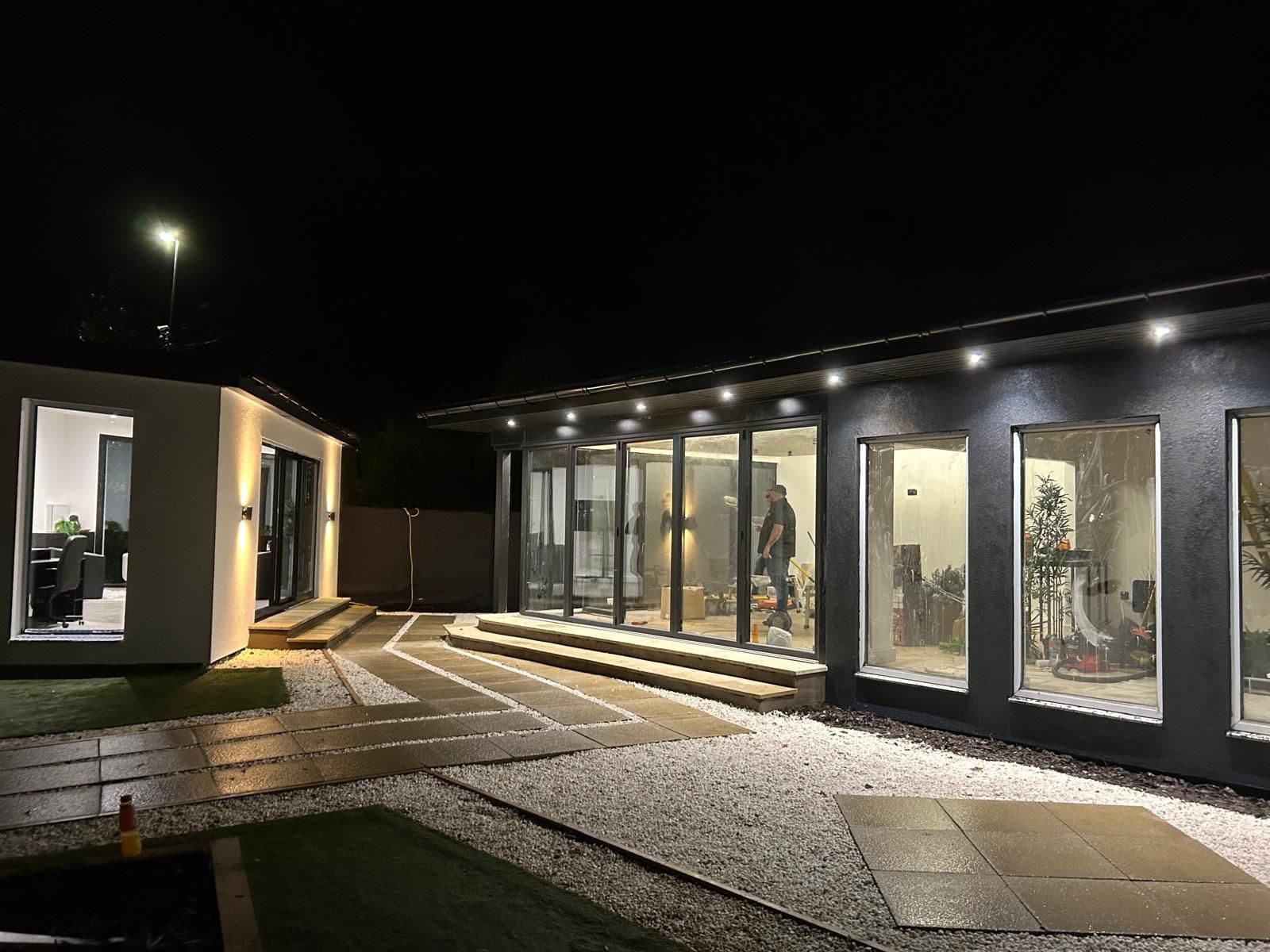 Garden room electrical installation with exterior downlights in Fife